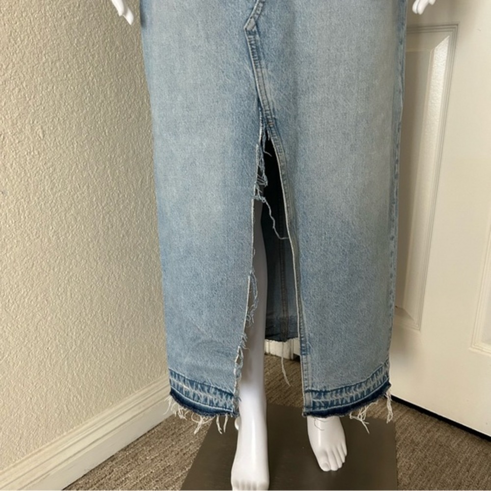Zara Long Distressed Raw Hem High Waist Maxi Denim Jean Skirt Size Small - Picture 5 of 12